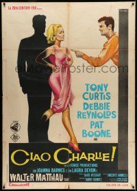 7c612 GOODBYE CHARLIE Italian 1p '64 different Nistri art of Tony Curtis & sexy Debbie Reynolds!