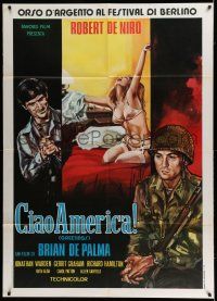 7c615 GREETINGS Italian 1p '79 different art of young Robert De Niro in uniform, Brian De Palma