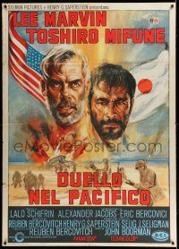 7c619 HELL IN THE PACIFIC Italian 1p '69 cool Avelli art of Lee Marvin & Toshiro Mifune, Boorman!