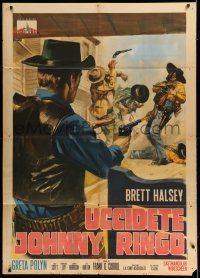 7c637 KILL JOHNNY RINGO Italian 1p '66 Brett Halsey, cool spaghetti western art by Renato Casaro!