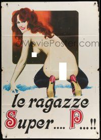 7c644 LE RAGAZZE SUPER P Italian 1p '70s art of sexy naked woman wearing only nylons & heels!