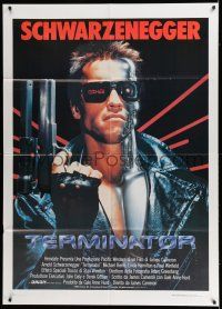 7c696 TERMINATOR Italian 1p '85 close up of classic cyborg Arnold Schwarzenegger with gun!