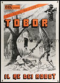 7c698 TOBOR THE GREAT Italian 1p R70s different art of robot attacking girl by hung man + Robby!