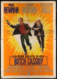 7c427 BUTCH CASSIDY & THE SUNDANCE KID Italian 2p '69 art of Paul Newman & Robert Redford w/guns!
