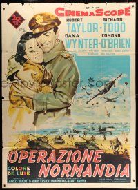 7c437 D-DAY THE SIXTH OF JUNE Italian 2p '56 different art of Robert Taylor & Dana Wynter in WWII!