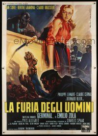 7c451 GERMINAL Italian 2p '63 Emile Zola great Martinati art of scared girl watching men fight!