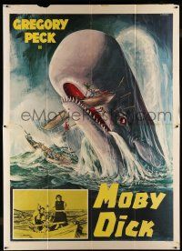 7c475 MOBY DICK Italian 2p R70s John Huston, Gregory Peck, cool Crovato art of the giant whale!