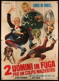 7c479 MOUSE WITH THE MEN Italian 2p '67 wacky art of Dany Saval & Louis de Funes robbing a bank!