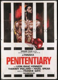 7c488 PENITENTIARY Italian 2p '81 different art of boxer Leon Isaac Kennedy behind prison bars!
