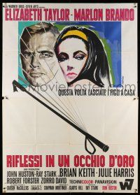 7c496 REFLECTIONS IN A GOLDEN EYE Italian 2p '67 different Brini art of Liz Taylor & Marlon Brando!