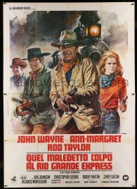 7c513 TRAIN ROBBERS Italian 2p '73 different Casaro art of cowboy John Wayne, Ann-Margret & Taylor!