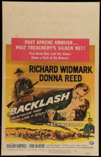 7c095 BACKLASH WC '56 Richard Widmark & sexy Donna Reed in suspense that cuts like a whip!