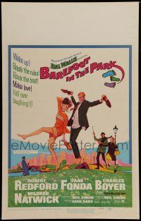 7c098 BAREFOOT IN THE PARK WC '67 McGinnis art of Robert Redford & Jane Fonda in Central Park!