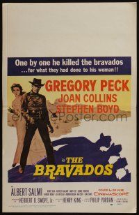 7c118 BRAVADOS WC '58 full-length art of cowboy Gregory Peck with gun & sexy Joan Collins!