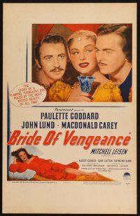 7c120 BRIDE OF VENGEANCE WC '49 art of sexy Paulette Goddard, John Lund, Macdonald Carey!
