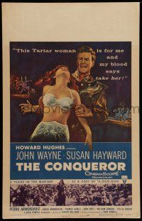 7c140 CONQUEROR WC '56 barbarian John Wayne grabs half-dressed sexy Susan Hayward!