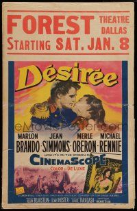 7c154 DESIREE WC '54 romantic artwork of Marlon Brando about to kiss pretty Jean Simmons!
