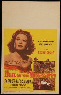 7c165 DUEL ON THE MISSISSIPPI WC '55 romantic artwork of Lex Barker & sexy Patricia Medina!