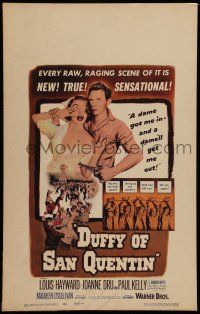 7c166 DUFFY OF SAN QUENTIN WC '54 Louis Hayward holds sexy nurse hostage, prison escape artwork!
