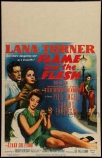 7c178 FLAME & THE FLESH WC '54 artwork of sexy brunette bad girl Lana Turner, plus Pier Angeli!