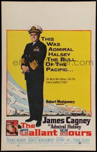 7c186 GALLANT HOURS WC '60 full-length art of James Cagney as Admiral Bull Halsey in uniform!