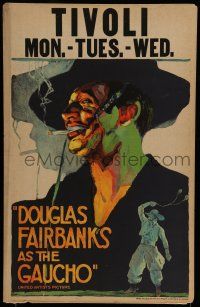 7c187 GAUCHO WC '27 incredible colorful close up art of suave smoking outlaw Douglas Fairbanks!