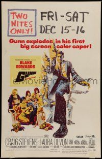 7c198 GUNN WC '67 Blake Edwards, cool art of Craig Stevens w/revolver & sexy babes!