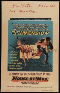 7c215 HOUSE OF WAX 3D WC '53 cool 3-D artwork of monster & sexy girls kicking off the movie screen!