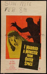 7c220 I MARRIED A MONSTER FROM OUTER SPACE WC '58 great image of Gloria Talbott & monster shadow!