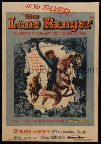 7c245 LONE RANGER WC '56 cool art of Clayton Moore & Silver leaping out of the poster!