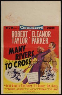 7c255 MANY RIVERS TO CROSS WC '55 Robert Taylor is forced to marry at gunpoint by Eleanor Parker!