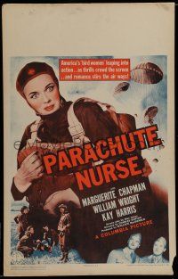 7c290 PARACHUTE NURSE WC '42 Marguerite Chapman is a beautiful bird woman leaping in action!