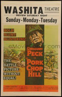 7c298 PORK CHOP HILL WC '59 Lewis Milestone directed, cool art of Korean War soldier Gregory Peck!