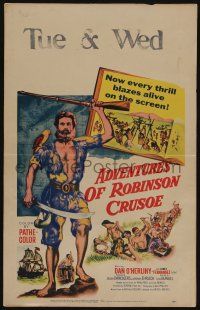 7c318 ROBINSON CRUSOE WC '54 directed by Luis Bunuel, art of castaway Dan O'Herlihy!