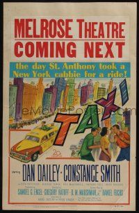 7c362 TAXI WC '53 artwork of Dan Dailey & Constance Smith in yellow cab in New York City!