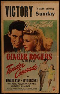 7c365 TENDER COMRADE WC '44 c/u & full-length of pretty Chin-Up Girl Ginger Rogers & Robert Ryan!