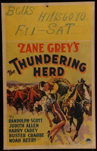 7c375 THUNDERING HERD WC '33 great art of man rescuing girl from stampeding buffalo, Zane Grey!