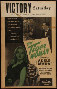 7c376 TIGER WOMAN WC '45 Adele Mara, who is daring, dangerous & seductive stands by tiger head rug!