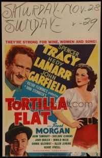 7c385 TORTILLA FLAT WC '42 art of Spencer Tracy, pretty Hedy Lamarr & John Garfield!