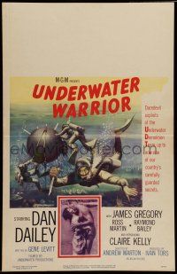 7c393 UNDERWATER WARRIOR WC '58 cool art of underwater demolition team scuba diver Dan Dailey!