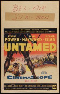 7c394 UNTAMED WC '55 cool art of Tyrone Power & Susan Hayward in Africa with native tribe!