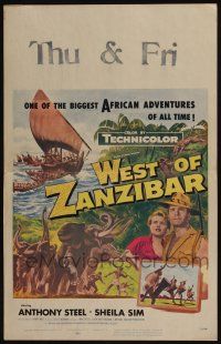 7c405 WEST OF ZANZIBAR WC '54 Anthony Steel, Sheila Sim, African safari adventure, elephants!