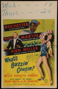 7c406 WHAT'S BUZZIN' COUSIN WC '43 sexy patriotic Ann Miller, Rochester & Freddy Martin!