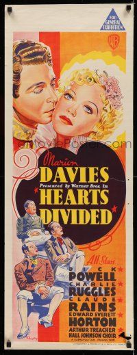 7f040 HEARTS DIVIDED long Aust daybill '36 romantic close up of Marion Davies & Dick Powell!