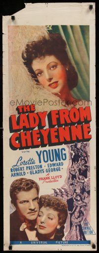 7f042 LADY FROM CHEYENNE Aust long daybill '41 great close-up of pretty Loretta Young, Preston!