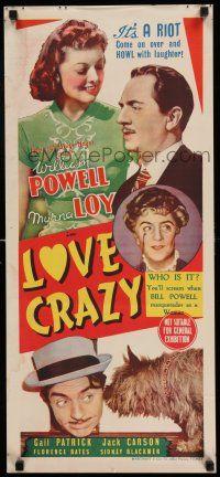 7f043 LOVE CRAZY Aust daybill '41 William Powell, Myrna Loy, come on over and howl with laughter!