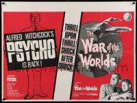7f554 PSYCHO/WAR OF THE WORLDS British quad '60s Alfred Hitchcock, horror sci-fi double-bill!