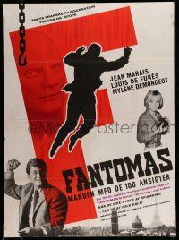 7f627 FANTOMAS Danish '64 master thief Jean Marais, Mylene Demongeot, Eiffel Tower!