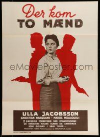 7f653 LLEGARON DOS HOMBRES Danish '59 cool image of worried Ulla Jacobsson w/ shadowy men w/ guns!