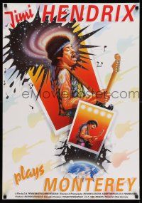 7f169 JIMI PLAYS MONTEREY German '86 great close up of Hendrix playing guitar & singing by Harlin!